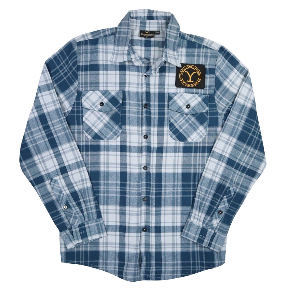Yellowstone Dutton Ranch Flannel Shirt Mens M‎ Blue Plaid 2020s Western Cotton